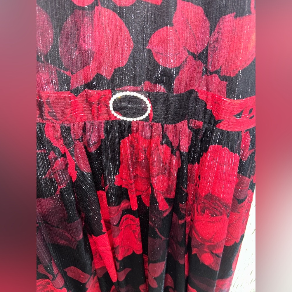 🌹Elegant Red and Black Rose Floral evenings Dress🌹 - Picture 7 of 9